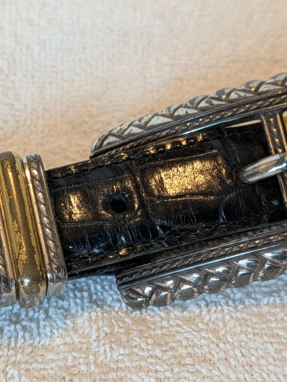 Brighton Brown Embossed Leather Belt Two-tone Hardware Hinged Belt Medium